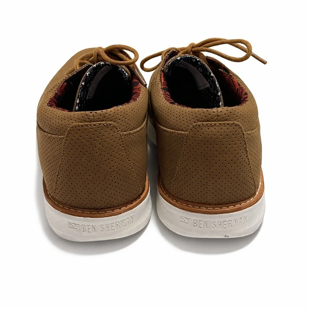 Ben Sherman Mens Tan Perforated Hybrid Dress Sneakers Oxford Shoes Size 10